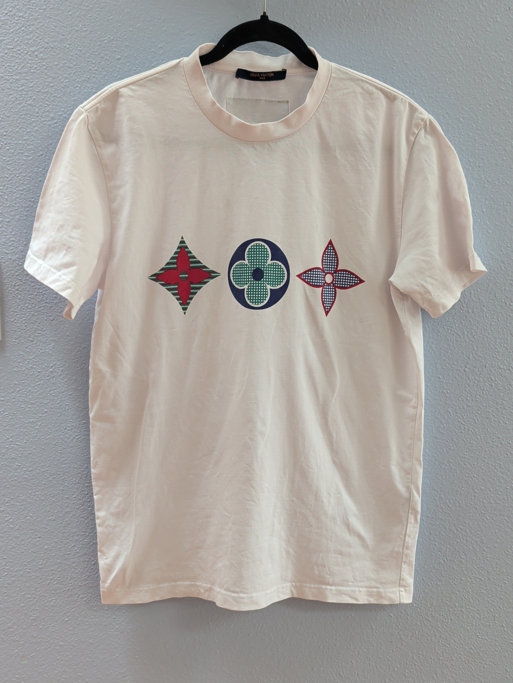 Louis Vuitton Cream Short-Sleeve Tee with Multicolor Monogram Flowers Motifs